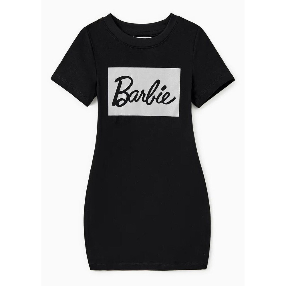 PatPat Mommy & Me Toddler Barbie Cotton Bodycon T-Shirt Dress - Black - 3-4T